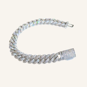 Silver Diamond Cuban Link Bracelet