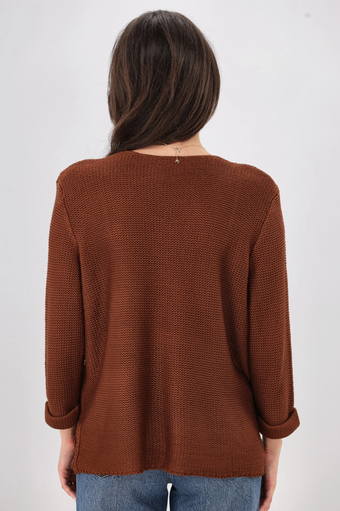 Silver Wishes Roll Up Sleeve Knit Top Brown