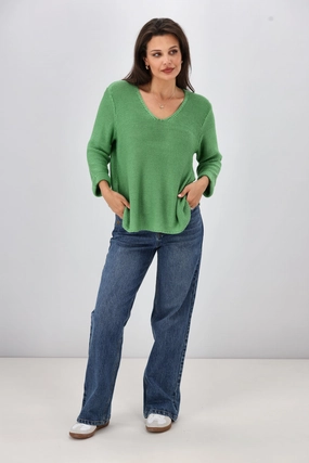 Silver Wishes Roll Up Sleeve Knit Top Green