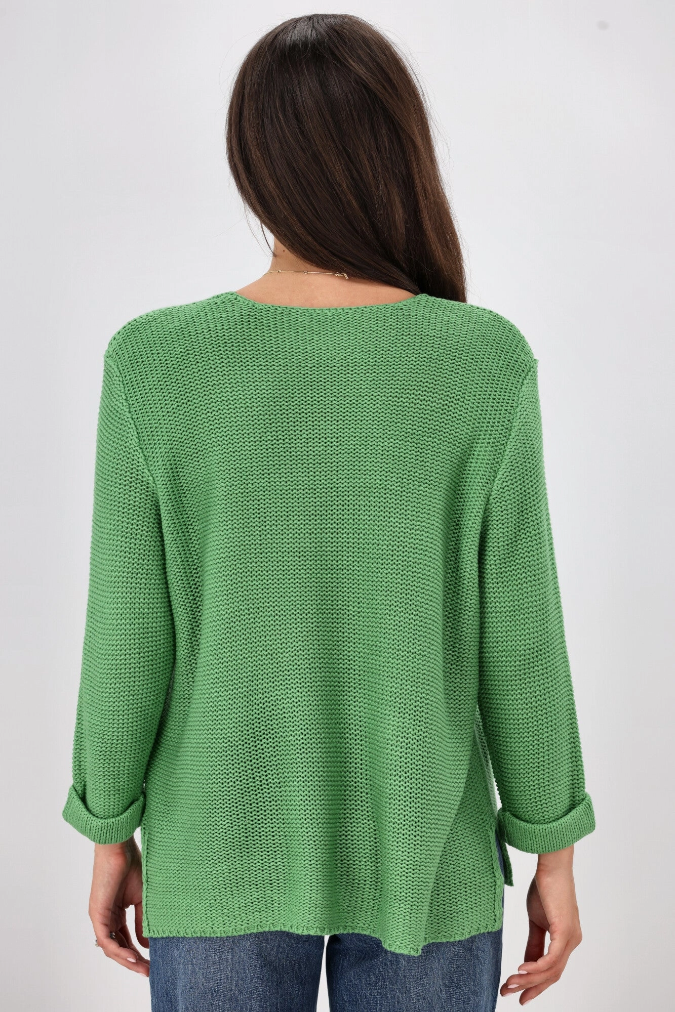 Silver Wishes Roll Up Sleeve Knit Top Green