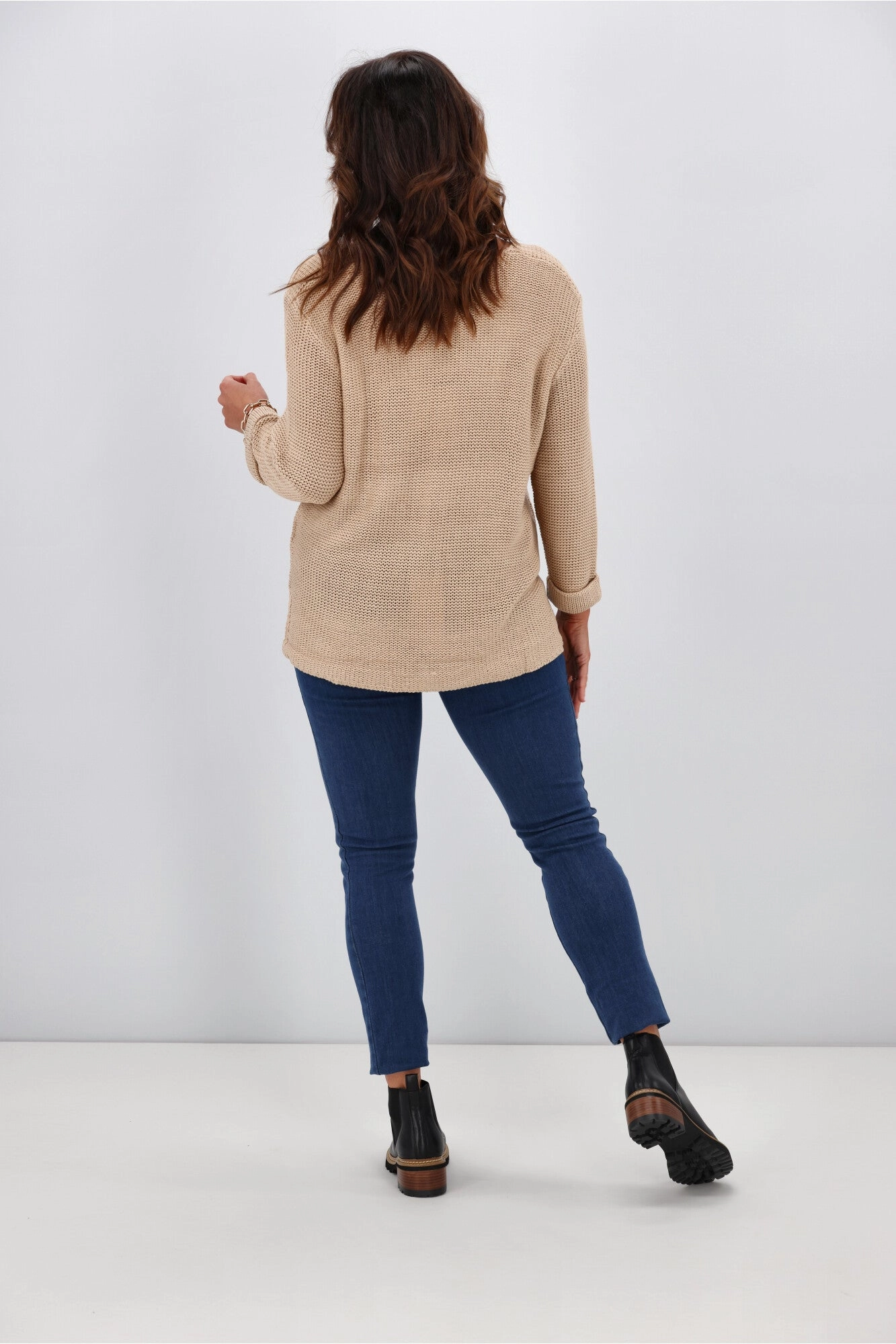 Silver Wishes Roll Up Sleeve Knit Top Mocha