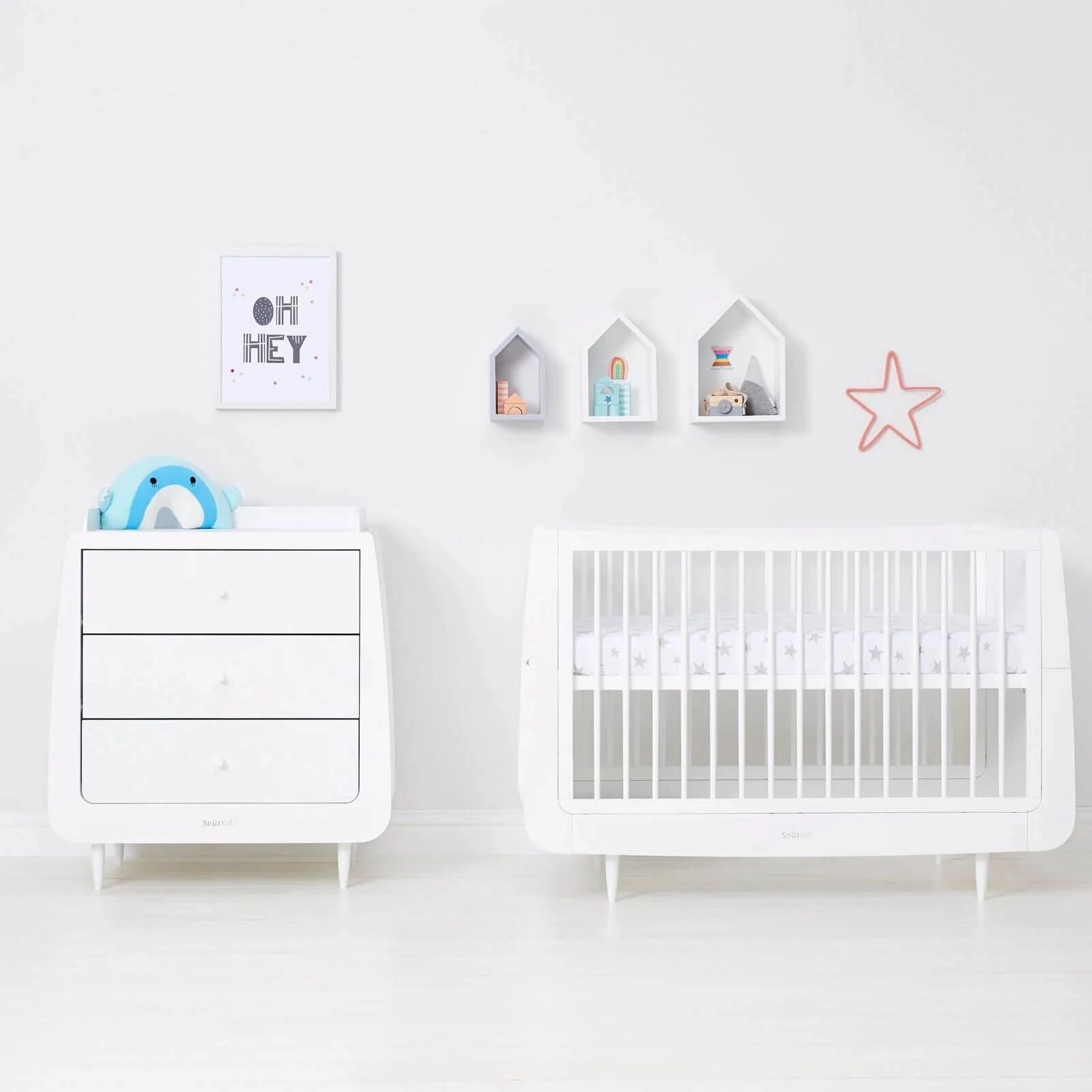 Snüz Cot & Cot Bed Fitted Sheet 2 Pack - Grey Stars