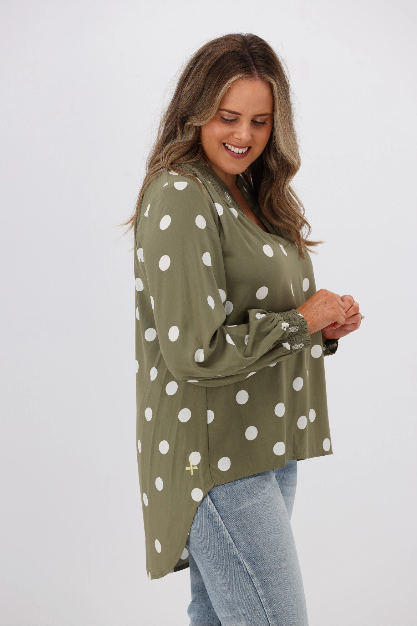 Stella   Gemma Polly Blouse Olive Spot