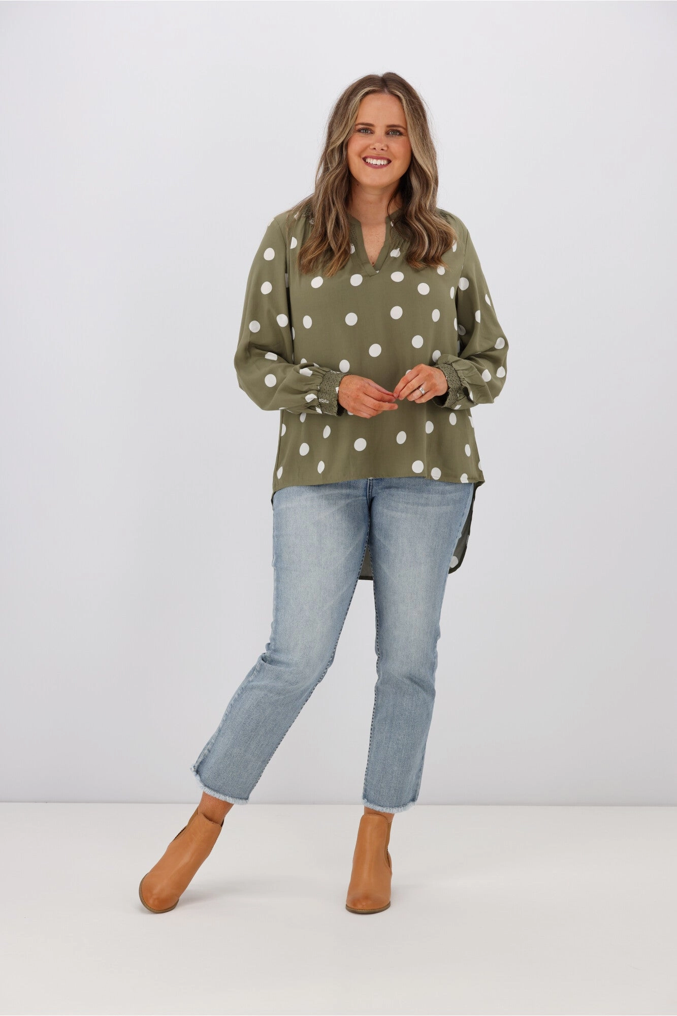 Stella   Gemma Polly Blouse Olive Spot