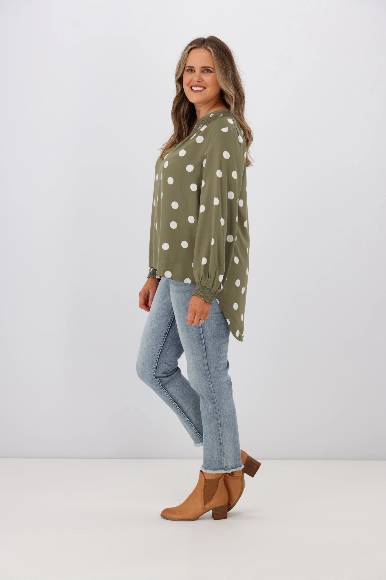 Stella   Gemma Polly Blouse Olive Spot
