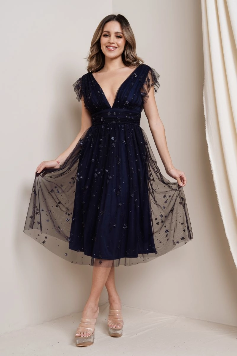 Stella Midi Dress in Sapphire - Plus