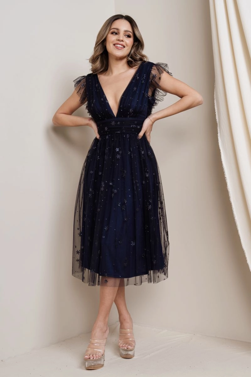 Stella Midi Dress in Sapphire - Plus