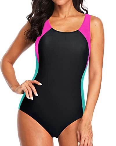 Tummy Control One Piece Swimsuits Racerback For Women-Black Green Pink