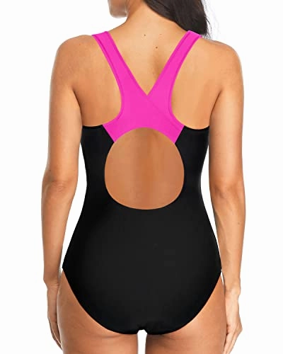 Tummy Control One Piece Swimsuits Racerback For Women-Black Green Pink