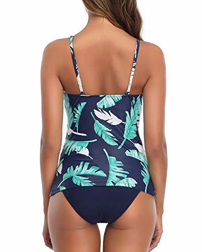 Two Piece Attention-Grabbing Tankini Set For Women-Blue Leaf