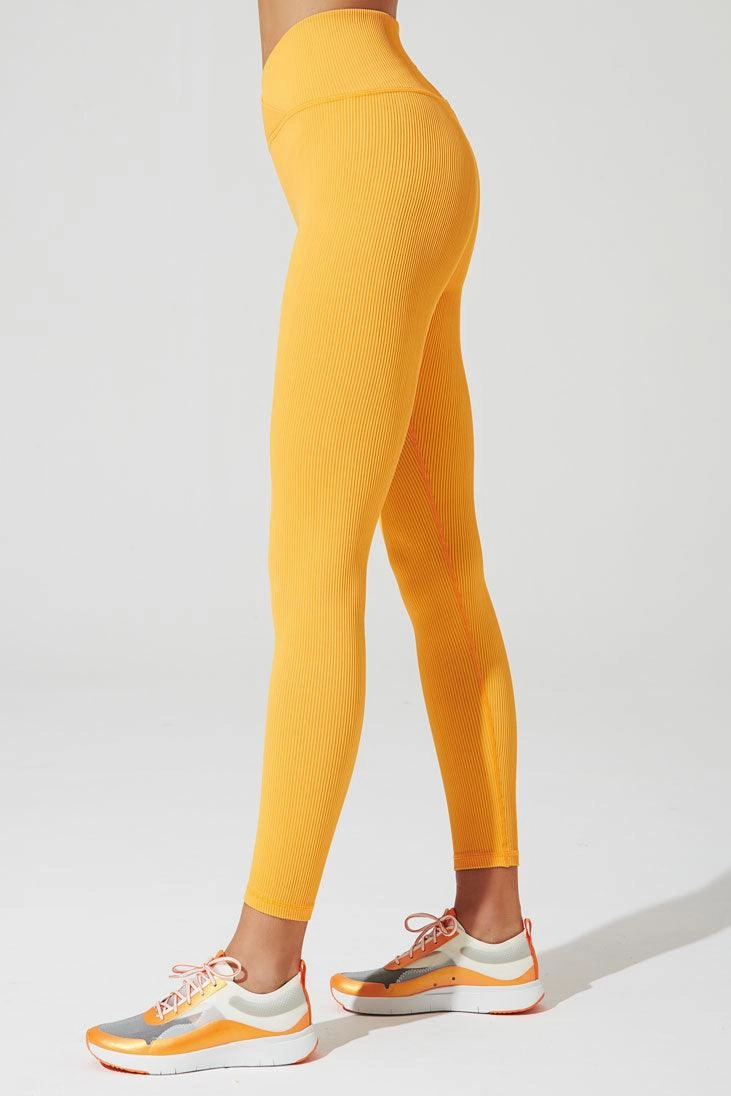 V Waist Ribbed Legging - Vivid Saffron