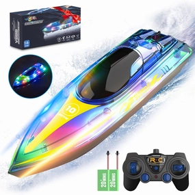 Wisairt V555 15Km/h Remote Control RC Boat with Led Lights for Pools and Lakes, Blue